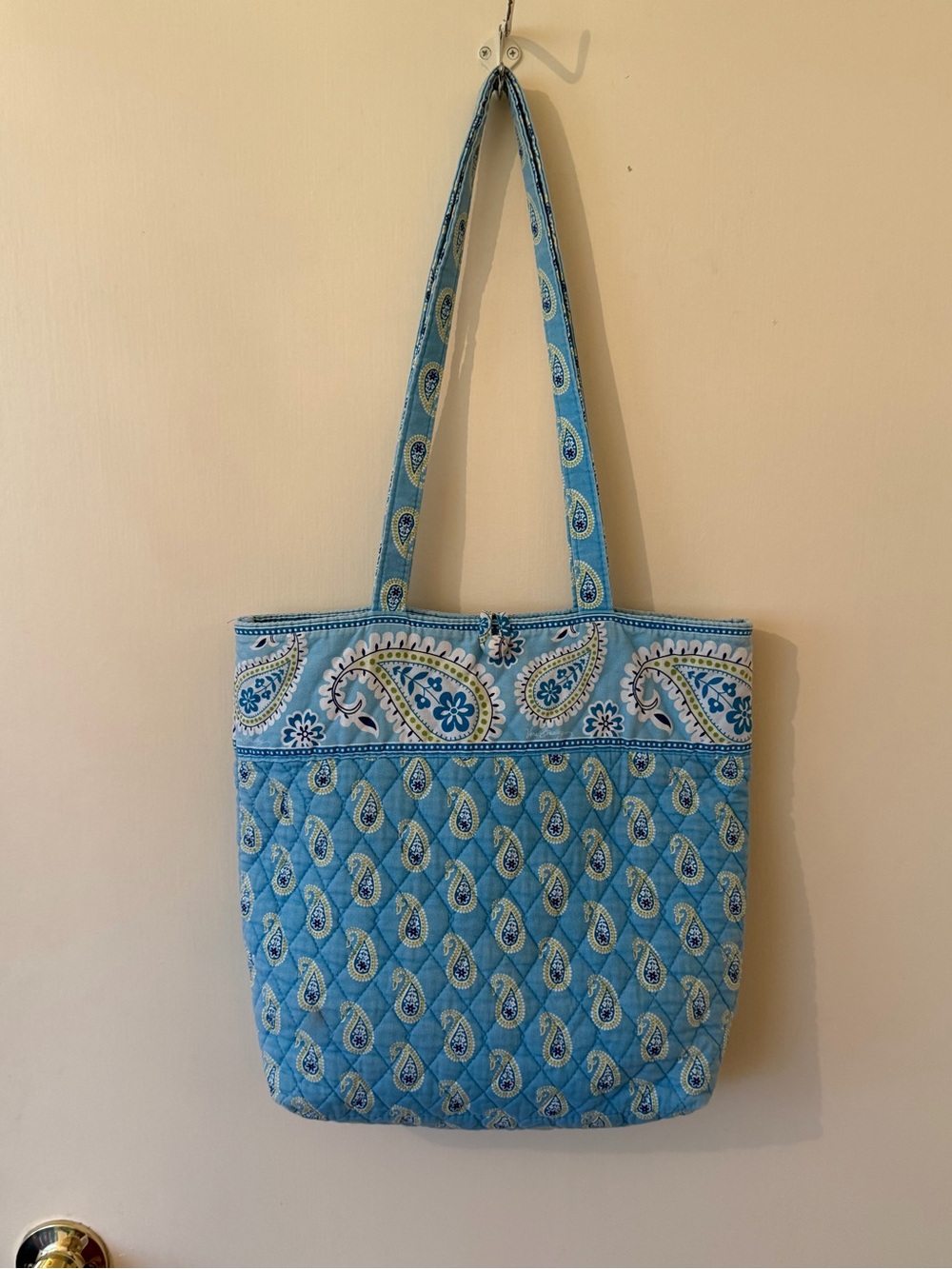 Vera Bradley Quilted Tote Bag Blue Green Paisley Shoulder Bag